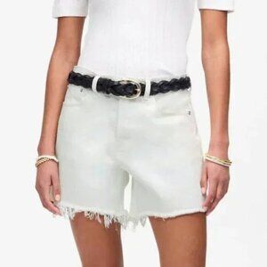 Madewell Brynn Long Shorts High Rise Raw Hem Button Fly White Size 27 NWT